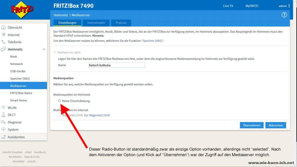 FritzBox Mediaserver Zugriff Panasonic